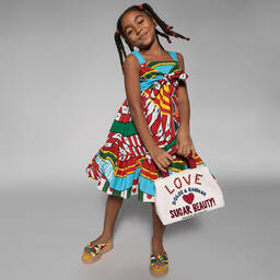 Dolce & Gabbana-Girls Blue Cotton Carretto Dress | Childrensalon Outlet