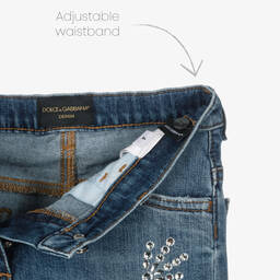 Dolce & Gabbana-Girls Blue Denim Jewel Logo Jeans | Childrensalon Outlet