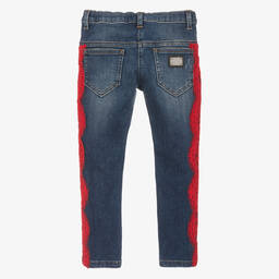 Dolce & Gabbana-Синие джинсы с красным кружевом | Childrensalon Outlet