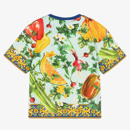 Dolce & Gabbana-Girls Blue Farmer Print T-Shirt | Childrensalon Outlet