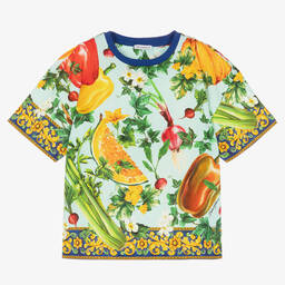 Dolce & Gabbana-Girls Blue Farmer Print T-Shirt | Childrensalon Outlet