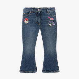 Dolce & Gabbana-Girls Blue Flared Floral Denim Jeans | Childrensalon Outlet