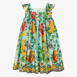 Dolce & Gabbana-Голубое платье из поплина с овощами | Childrensalon Outlet