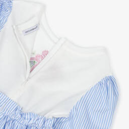 Dolce & Gabbana-Girls Blue Striped Dress with Floral Emblem | Childrensalon Outlet