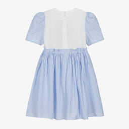Dolce & Gabbana-Girls Blue Striped Dress with Floral Emblem | Childrensalon Outlet