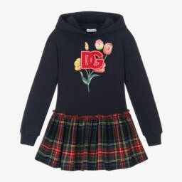 Dolce & Gabbana-Girls Blue Tartan Hoodie Dress | Childrensalon Outlet