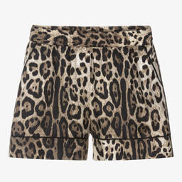 دولتشي آند غابانا-شورت حرير لون أسود وبني للبنات | Childrensalon Outlet