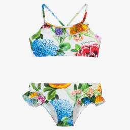 Dolce & Gabbana-Girls Colourful Floral Ruffle Bikini | Childrensalon Outlet