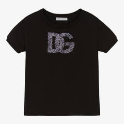 Dolce & Gabbana-Girls Cotton Rhinestone Logo Tee | Childrensalon Outlet