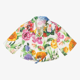 Dolce & Gabbana-Girls Cream & Floral Tie Blouse | Childrensalon Outlet