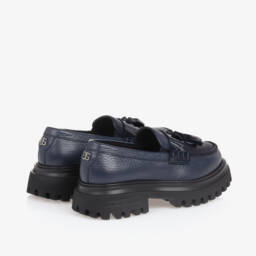 Dolce & Gabbana-Girls Dark Blue Leather Moccasins | Childrensalon Outlet