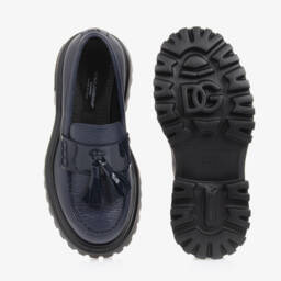 Dolce & Gabbana-Girls Dark Blue Leather Moccasins | Childrensalon Outlet