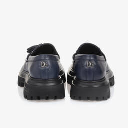 Dolce & Gabbana-Girls Dark Blue Leather Moccasins | Childrensalon Outlet