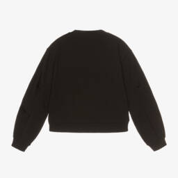  دولتشي آند غابانا-سويتشيرت بورود مطرزة قطن لون أسود للبنات | Childrensalon Outlet