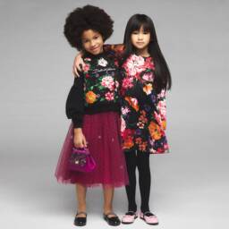  دولتشي آند غابانا-سويتشيرت بورود مطرزة قطن لون أسود للبنات | Childrensalon Outlet