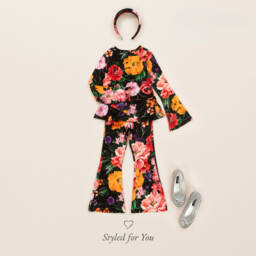 Dolce & Gabbana-توب بطبعة ورود لون أسود للبنات | Childrensalon Outlet