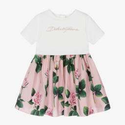 Dolce & Gabbana-Girls Floral Pink & White Dress | Childrensalon Outlet