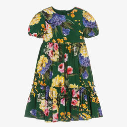 Dolce & Gabbana-Girls Green Floral Jersey Dress | Childrensalon Outlet