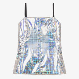 Dolce & Gabbana-Girls Iridescent Silver Silk Top | Childrensalon Outlet