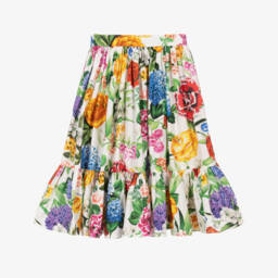 Dolce & Gabbana-تنورة قطنية عاجية مزينة بالزهور للبنات | Childrensalon Outlet
