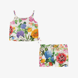 Dolce & Gabbana-Girls Ivory Cotton Floral Outfit | Childrensalon Outlet