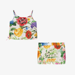 Dolce & Gabbana-Girls Ivory Cotton Floral Outfit | Childrensalon Outlet