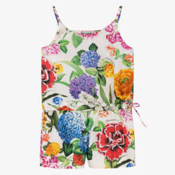 Dolce & Gabbana-Girls Ivory Cotton Floral Outfit | Childrensalon Outlet