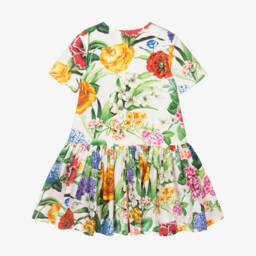 Dolce & Gabbana-Кремовое хлопковое платье с цветочным узором для девочек | Childrensalon Outlet
