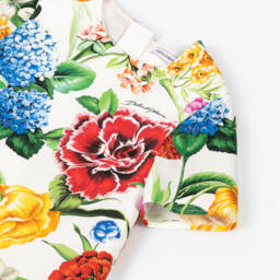 Dolce & Gabbana-Кремовое хлопковое платье с цветочным узором для девочек | Childrensalon Outlet