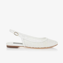 Dolce & Gabbana-Girls Ivory Leather & Mesh Open-Back Flats | Childrensalon Outlet