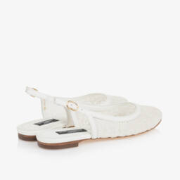 Dolce & Gabbana-Girls Ivory Leather & Mesh Open-Back Flats | Childrensalon Outlet