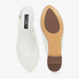 Dolce & Gabbana-Girls Ivory Leather & Mesh Open-Back Flats | Childrensalon Outlet