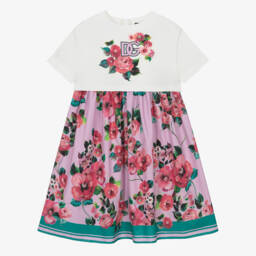 Dolce & Gabbana-Кремовое и сиреневое платье с цветочным узором для девочек | Childrensalon Outlet