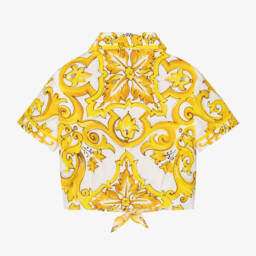 Dolce & Gabbana-Girls Majolica Print Cotton Tie Shirt | Childrensalon Outlet