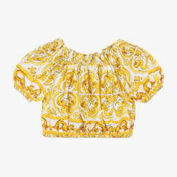 Dolce & Gabbana-Girls Majolica Print Cotton Top | Childrensalon Outlet