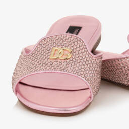 Dolce & Gabbana-Girls Metallic Pink Gem Sliders | Childrensalon Outlet