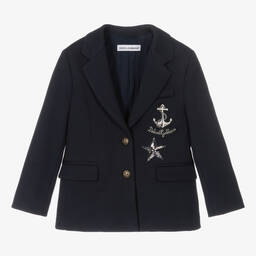 Dolce & Gabbana-Girls Navy Blue Cotton Blazer  | Childrensalon Outlet