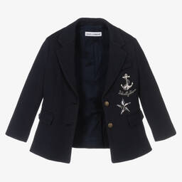 Dolce & Gabbana-Girls Navy Blue Cotton Blazer  | Childrensalon Outlet