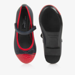 Dolce & Gabbana-Girls Navy Embroidered Leather Ballerinas | Childrensalon Outlet