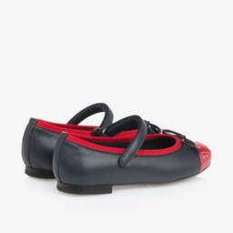 Dolce & Gabbana-Girls Navy Embroidered Leather Ballerinas | Childrensalon Outlet