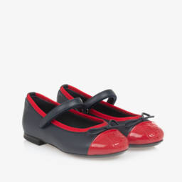 Dolce & Gabbana-Girls Navy Embroidered Leather Ballerinas | Childrensalon Outlet