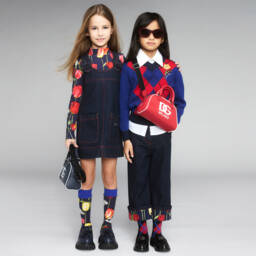  دولتشي آند غابانا-فستان بطبعة توليب فيسكوز لون كحلي  | Childrensalon Outlet