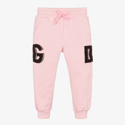 Dolce & Gabbana-Girls Pink Cotton DG Logo Joggers | Childrensalon Outlet