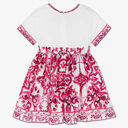Dolce & Gabbana-Girls Pink Cotton DG Majolica Dress | Childrensalon Outlet