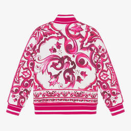Dolce & Gabbana-Girls Pink Cotton Majolica Zip-Up Top | Childrensalon Outlet