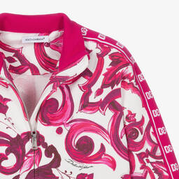 Dolce & Gabbana-Girls Pink Cotton Majolica Zip-Up Top | Childrensalon Outlet