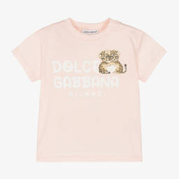 Dolce & Gabbana-Girls Pink Cotton T-Shirt | Childrensalon Outlet