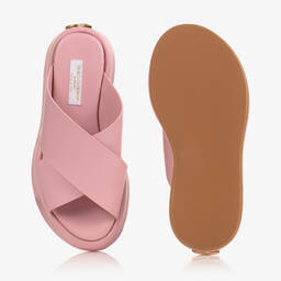 Dolce & Gabbana-Розовые кожаные шлепанцы для девочек | Childrensalon Outlet