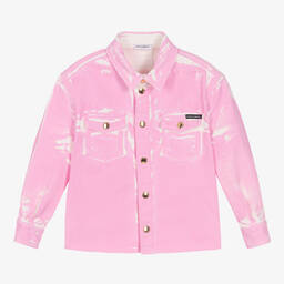 Dolce & Gabbana-Розовая джинсовая куртка с эффектом краски | Childrensalon Outlet