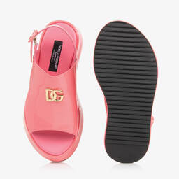  دولتشي آند غابانا-صندل جلد لامع لون زهري للبنات | Childrensalon Outlet